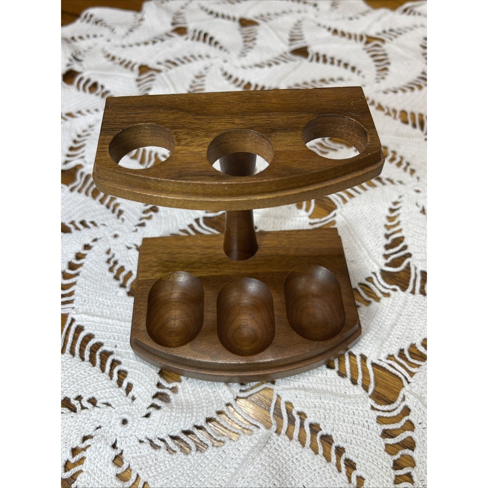 Vintage Walnut Wooden 3 Pipe Holder Stand Rack Mid Century Decatur Industries